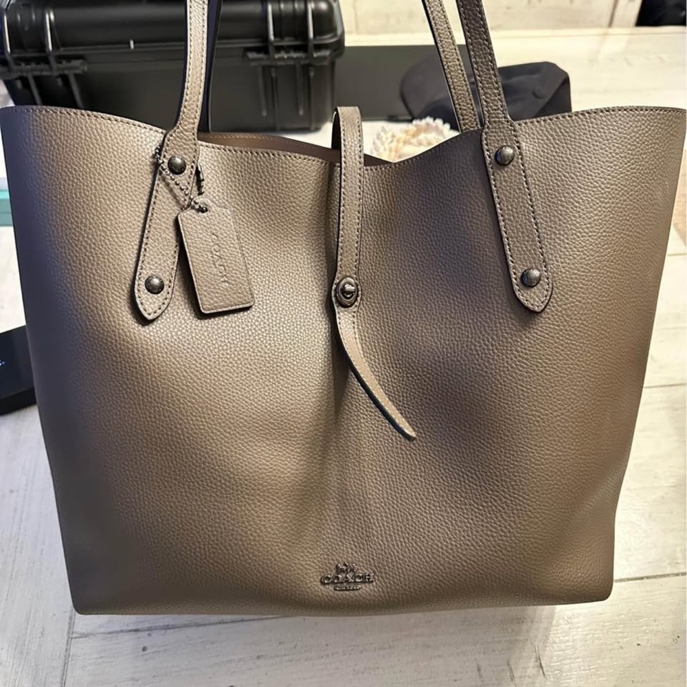 Coach Taupe Leather Market Tote Bag